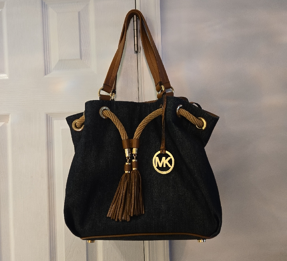 Michael Kors Denim Tote Bag with Leather Handles